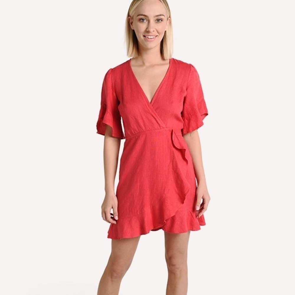 Honorine Edie Red Linen Wrap Dress (16)